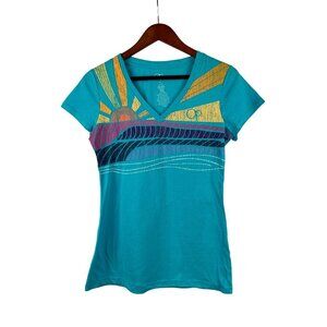 Op Womens M Cotton V-Neck T-Shirt With Sunset Wave Graphic Print